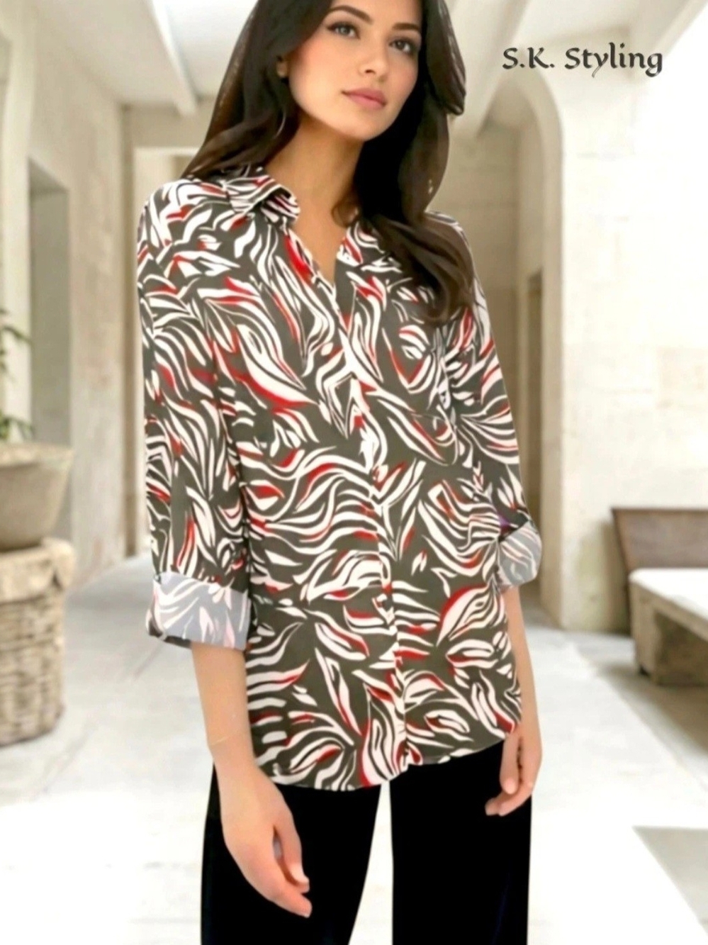 FOXCROFT Charlie Zebra Long Sleeve Button-up Shirt Multicolor Women's PLUS 22W